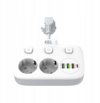 Shpërndarës energjie R-273SWS/CA, 2x Schuko me çelës, 3x USB A 1x USB C, i bardhë