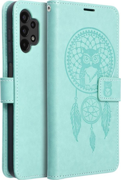 Kapak telefoni ForCell MEZZO për Samsung A13 4G, tip portofol, me dreamcatcher jeshil