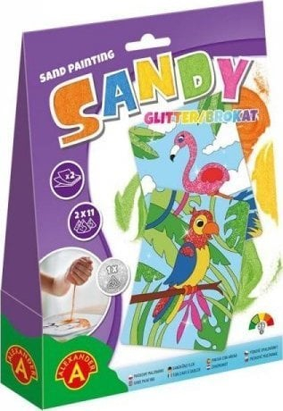 Set kreativ me rërë Alexander ALEX Sandy Brocade Parrot and Flamingo, motive papagalli dhe flamingo, për fëmijë, shumëngjyrësh