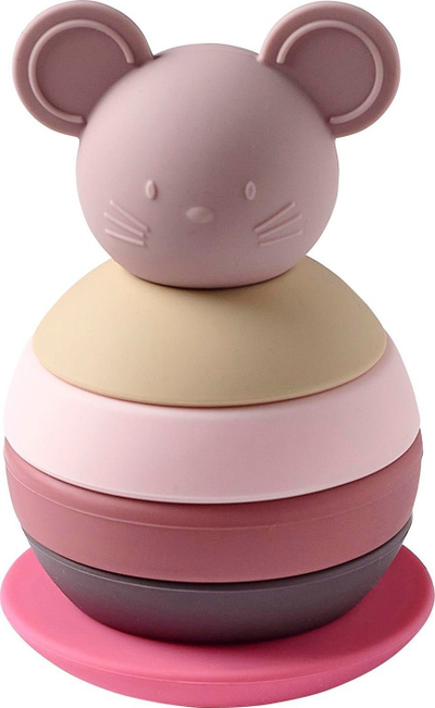 Lodër grumbulluese NATTOU Roly Poly Mouse, silikon, për kalamaj 6m+, rozë