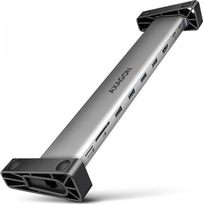 Hub USB Axagon HMC-10HLS, 9në1, USB-C, 4K, ngjyrë argjendi