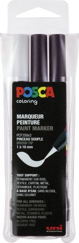 Set markerësh UNI Posca PCF350, majë furçe, pigment rezistent, i zi dhe i bardhë