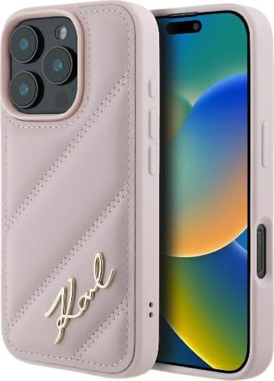 Këllëf telefoni Karl Lagerfeld Quilted Signature për iPhone 16 Pro Max 6.9", rozë