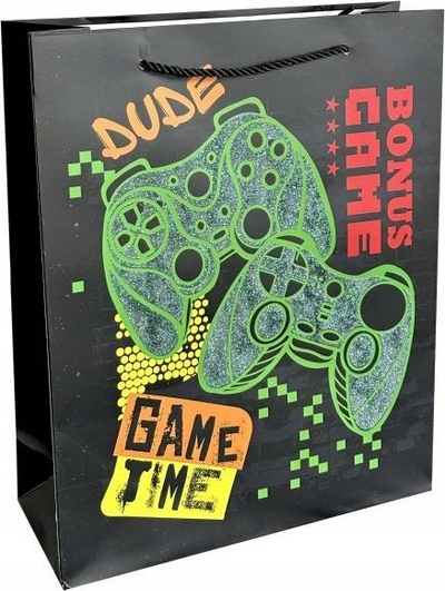 Qese dhurate gamer pa brend, me motive lojëra elektronike, letër, e zezë