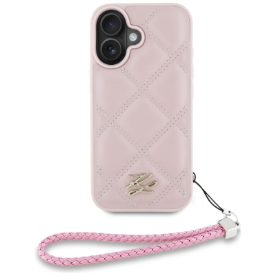 Futollë Karl Lagerfeld Quilted Initial Logo për iPhone 16 6.1", me rrip zinxhiri, rozë