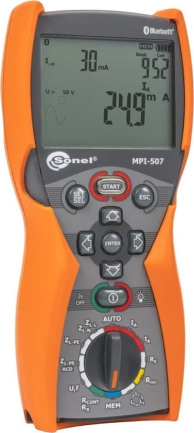 Matës instalimesh elektrike Sonel MPI-507, multifunksional, IP67, portokalli