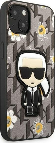 Kapak telefoni Karl Lagerfeld Flower Ikonik Karl, për iPhone 13 6.1", TPU, gri