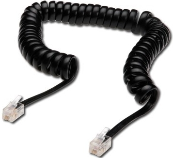 Kabllo telefoni me spirale Digitus AK‑460101‑040‑S, RJ10 në RJ10, 4 m, e zezë