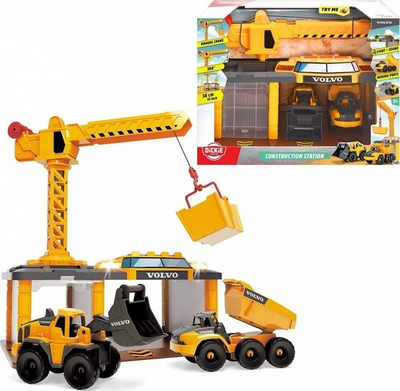 Set lodrash ndërtimi Dickie Toys Volvo Construction Station, drita edhe zë, vinç 38 cm, i verdhë