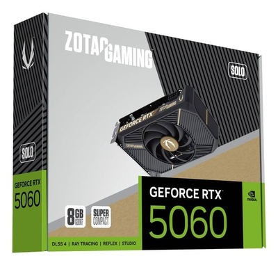Kartë grafike ZOTAC NVIDIA GeForce RTX 5060 SOLO, 8GB GDDR6, Blackwell, e zezë