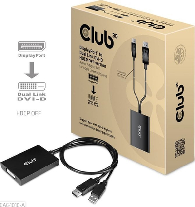 Adapter video Club 3D CAC-1010-A, DisplayPort në DVI-D Dual Link, aktiv, i bardhë