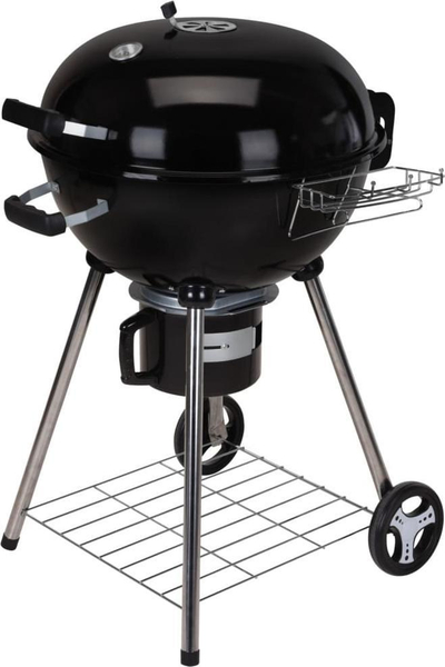 Grill qymyri ProGarden Kettle, me kapak dhe termometër, me rrota, i zi