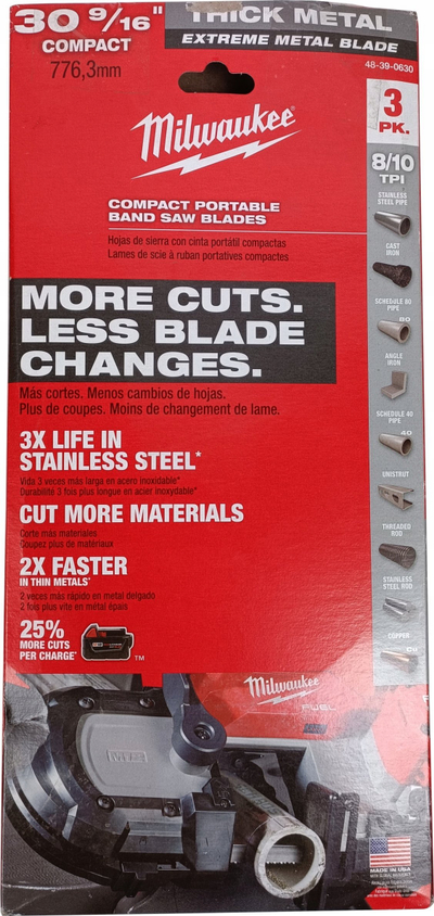 Tehe sharre me shirit Milwaukee Compact Extreme Thick Metal, 30-9/16", 8/10 TPI, set 3 copë