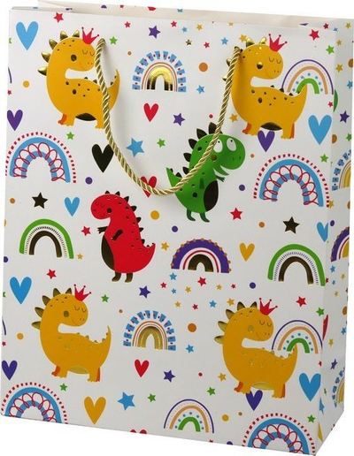 Qese dhuratash Leantoys Dinosaurs Rainbow, 32x26x10cm, shumëngjyrëshe