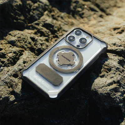 Mbrojtëse telefoni Rokform Crystal për iPhone 15 Plus, me RokLock magnetik, transparente me kornizë të zezë
