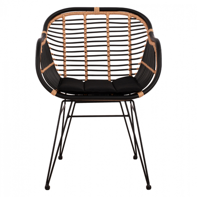 Poltron Allegra HM5663, metal wicker, me jastëk, bezhë e zezë