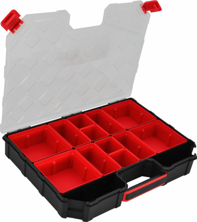 Organizator mjetesh AWTOOLS TAGER Medium, 390x284x60mm, me ndarëse dhe koshiçka, transparent