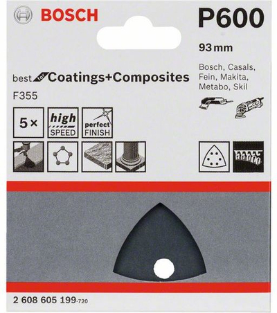 Абразивна делта хартија Bosch Best for Stone 2608605199, гранулација 600, со дупки, црвена