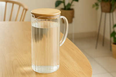 Karafë qelqi me kapak bambuje, 1.4L, transparente