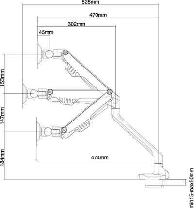 Krah tavoline për monitor Neomounts FPMA-D750, 10"-32", me sustë gazi, ngjyrë argjendtë