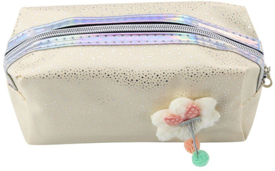 Etui kozmetik dhe lapsash Pencil Case Cosmetic Bag Bow Shimmering Particles, me zinxhir, bezhë me shkëlqim
