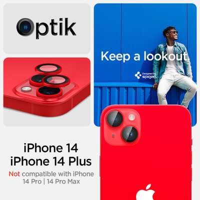 Mbrojtës kamere Spigen GLAS.tR EZ Fit Optik Pro për iPhone 14 / 14 Plus, xham 9H, i kuq, 2 copë