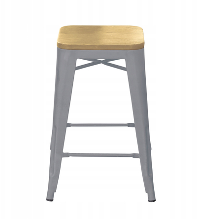 Бар столче Home Select Silver Loft, метално, дрвено седиште, сребрено