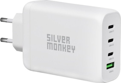 Karikues për mur Silver Monkey GaN 130W, USB C PD 100W, QC 3.0, i bardhë