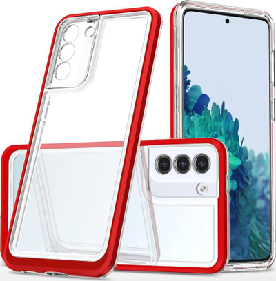 Kapak telefoni Samsung Galaxy S21 5G, hybrid armor 3 në 1, i tejdukshëm, me kornizë të kuqe
