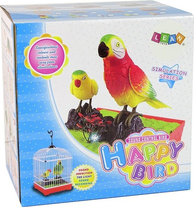 Lodër papagall këngëtar Lean Happy Bird, me kafaz, me tinguj, shumëngjyrësh