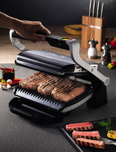 Grill elektrik Tefal OptiGrill+ GC712D, sipërfaqe jo ngjitëse, inox, gri