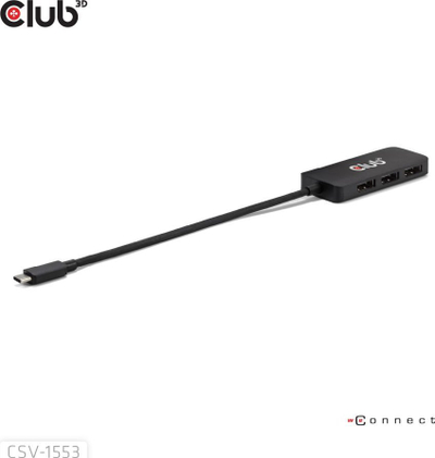 USB Ц клуб3д CSV-1550 хаб, 3x дисплејпорт, 4K 60Hz, црн