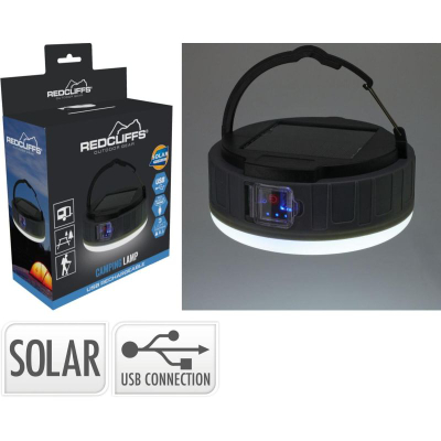 Llampë kampingu Redcliffs me solar dhe USB, 400 lumen, 800 mAh, e zezë