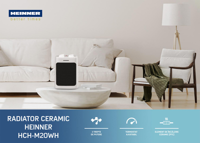 Ngrohës keramik Heinner HCH-M20WH, 2000W, termostat i rregullueshëm, i bardhë