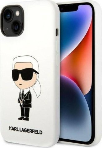 Kapak telefoni Karl Lagerfeld Liquid Silicone për iPhone 14, silikon, i bardhë