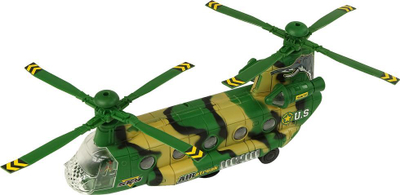 Lodër helikopter ushtarak Leantoys Military Helicopter Camo, me drita, tinguj, kamuflazh jeshil