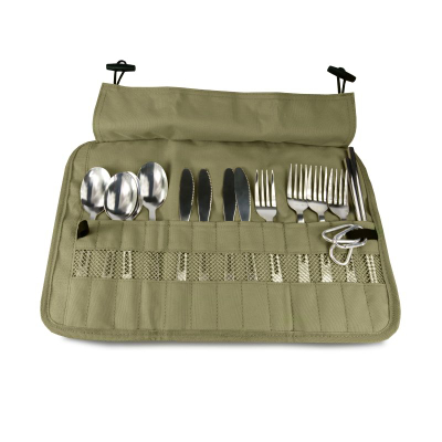 Set takëmesh kampingu Offlander OFF_CACC_27, çelik inox, me kuti tekstili, jeshil