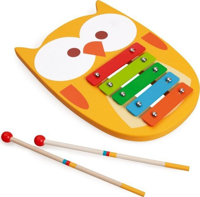 Дрвен ксилофон за деца Scratch Owl Lou 276181830, 5 звуци, шарен