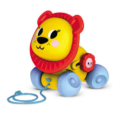 Lodër tërheqëse Kids Hits Lion, shtyje dhe tërhiqe, edukative, e verdhë