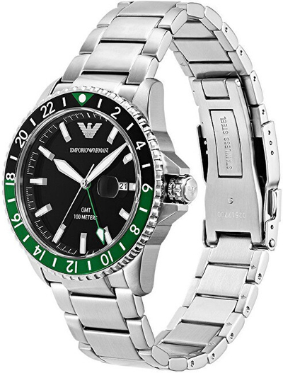 Orë burrash Emporio Armani Diver GMT AR11589, e argjendtë