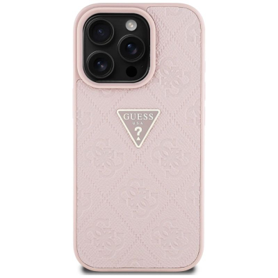 Maskë telefoni Guess Metal Logo, lëkurë eco, për iPhone 16 Pro, rozë