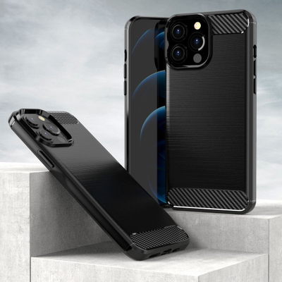 Mbrojtëse telefoni Hurtel Carbon Case për iPhone 13 Pro Max, gomë TPU e butë, pamje karboni, ngjyrë e zezë