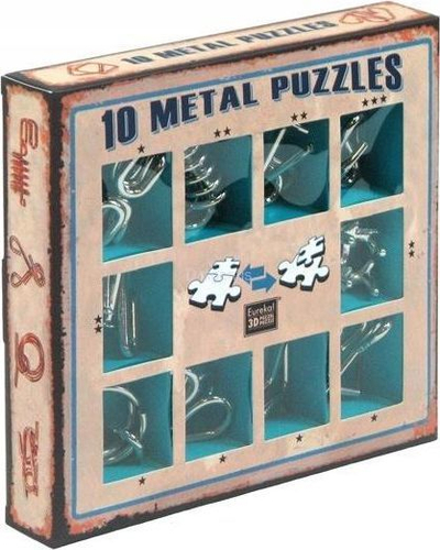 Set puzzle metalike Toy Logic 10 copë, sfida mendore, blu