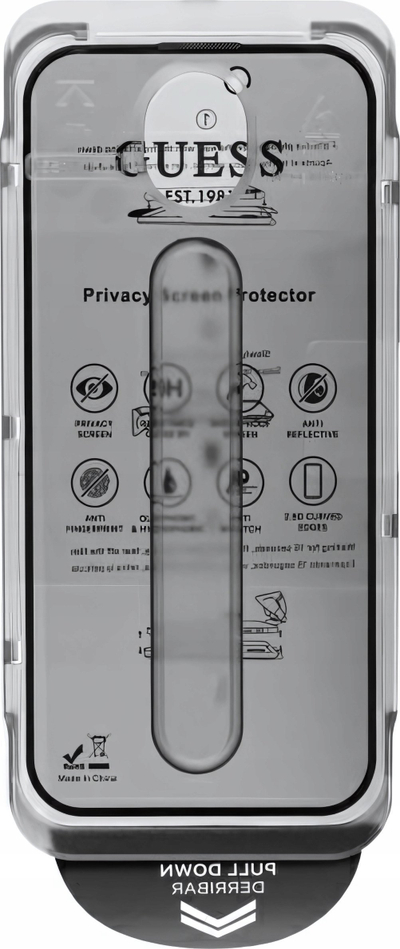 Mbrotës ekrani Guess Tempered Glass për iPhone 16 Pro, me privacy, 2.5D, transparent