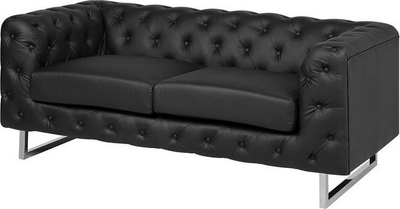 Divan VISSLAND Chesterfield, lëkurë cope, 2 vende, i zi