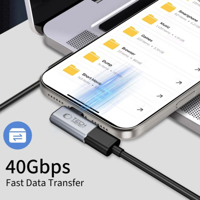 Adapter këndor USB-C Tech-Protect Ultraboost AA01, USB4 40Gbps, 100W, gri