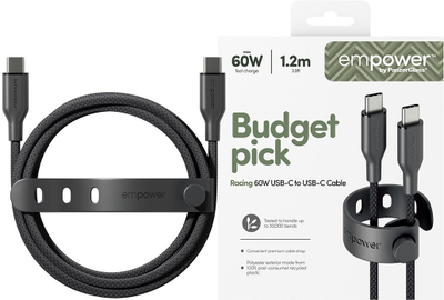 Kabllo karikimi PanzerGlass Empower by Racing, USB C në USB C, 60W, 1.2m, e zezë