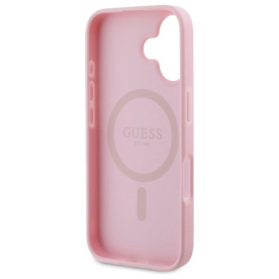Kapak telefoni Guess MagSafe për iPhone 16, lëkurë eko, me magnet MagSafe, rozë