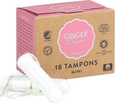 Tampona Ginger Organic Mini, pa aplikator, pambuk bio, 18 copë