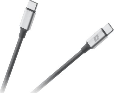 Kabllo USB Rebel RB-6012-100-B, USB-C në USB-C, 1 m, 65W, zi argjendtë